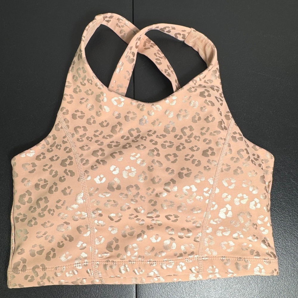 Mono B Womens Peach Gold Metallic Leopard Foil Sports Bra AT2935 Medium